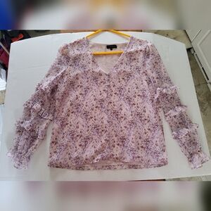 1 State Light Purple Floral Ruffled Sleeves  Blouse